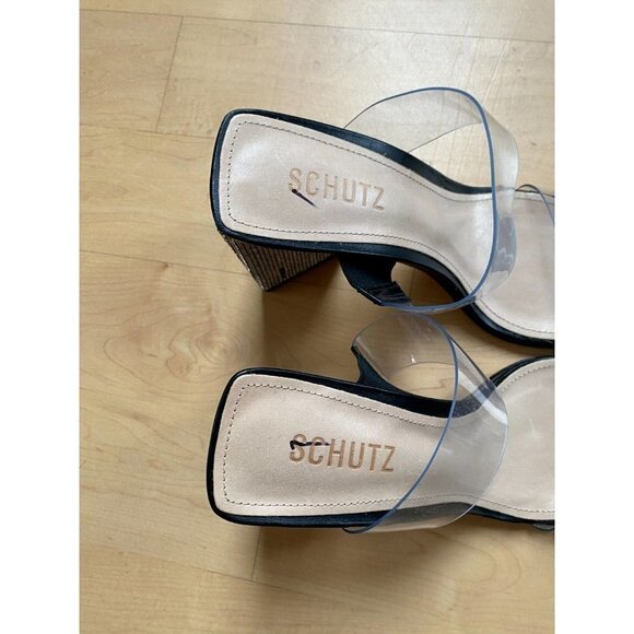 SCHUTZ "Ariellen" Embellished Heel Black Mules Sandals - Picture 3 of 9